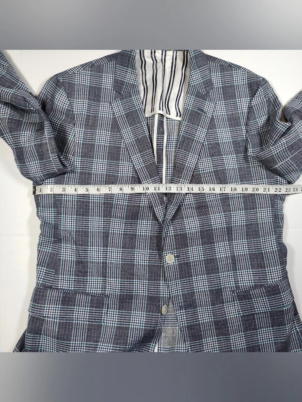 Hugo Boss Landicio Bella Tesse 60% Wool 40% Linen Blue Gray Plaid Blazer Sz 46
